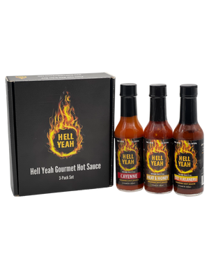 
                  
                    Load image into Gallery viewer, Hell Yeah Gourmet Hot Sauce 3-Pack Gift Box - (3) 5 OZ bottles
                  
                