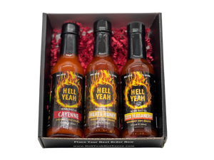 
                  
                    Load image into Gallery viewer, Hell Yeah Gourmet Hot Sauce 3-Pack Gift Box - (3) 5 OZ bottles
                  
                