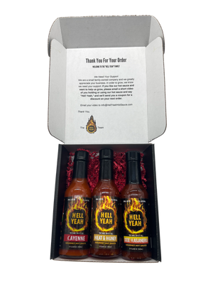 
                  
                    Load image into Gallery viewer, Hell Yeah Gourmet Hot Sauce 3-Pack Gift Box - (3) 5 OZ bottles
                  
                