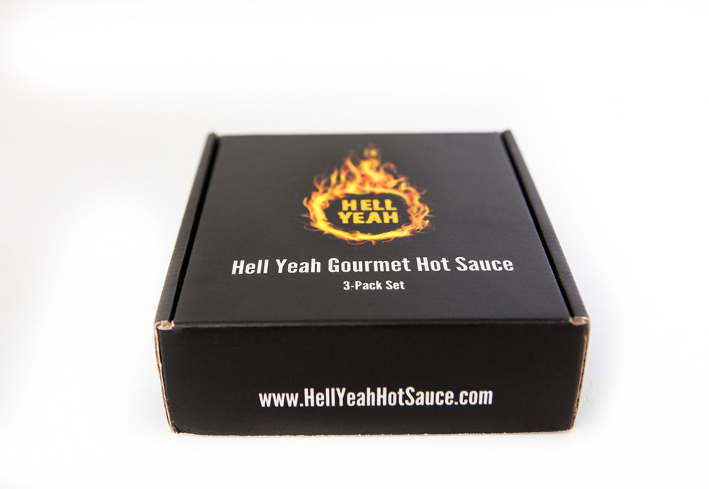 
                  
                    Load image into Gallery viewer, Hell Yeah Gourmet Hot Sauce 3-Pack Gift Box - (3) 5 OZ bottles
                  
                